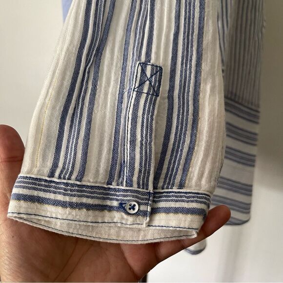 Anthropologie Holding Horses Blue Zeni striped high low cotton shirt Medium - Picture 3 of 6
